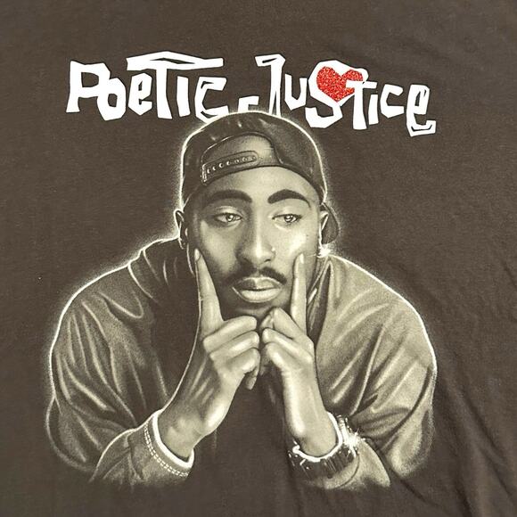 Hybrid Apparel Poetic Justice Graphic T-Shirt Size M Gray Tupac 2Pac Rap Tee - Picture 2 of 4